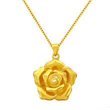 Colgante sencillo chapado en oro de 14K para mujer, joyería de compromiso de boda, flor rosa sin cadena, Colgante de collar deslizante, regalos 2024 - compra barato