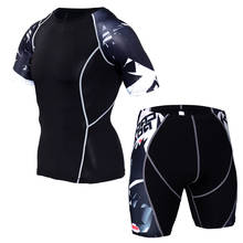 Conjunto de camisetas y pantalones cortos de compresión para correr para hombre, ropa deportiva de secado rápido, ajustada, para entrenamiento en el gimnasio 2024 - compra barato