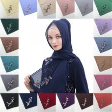 Bufanda larga de gasa para mujer, pañuelo islámico de Color sólido, turbante de planta con diamantes de imitación, de Dubái Hijab, moda de primavera y verano 2024 - compra barato