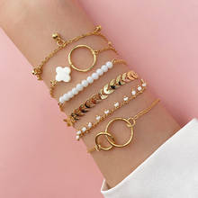 FAMSHIN Bohemian Gold Tassel Bracelets For Women Boho Jewelry Geometric Leaves Beads Layered Hand Chains Charm Bracelet Sets 2024 - buy cheap