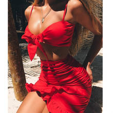 Summer Women Two Piece Set Crop Top and Skirt Bodycon Beach Dress Boho Suits 2Pcs Women Skirt Sets Red 2024 - buy cheap