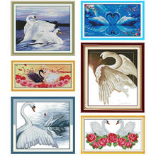 Joy Sunday Cross Stitch Kits White Swan Patterns Counted Printed Canva 11CT 14CT Stamped Cotton Fabric Needlework Embroidery Set 2024 - buy cheap