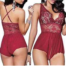 Sexy sexy cor sólida decote em v profundo sem mangas cinta de espaguete bodysuit roupa interior g string sling sleepwear ursinhos 2024 - compre barato