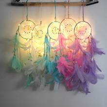 LED Light Up Girl Heart Dream Net Catcher National Feather Ornaments Lace Ribbons Feathers Wrapped Lights 2024 - buy cheap