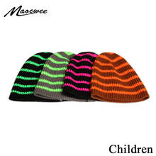 Gorro de punto para niños y niñas, gorro de cobertura para exteriores, a rayas, de moda, Otoño e Invierno 2024 - compra barato