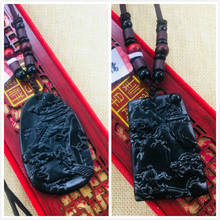 Pingente de paisagem preto esculpido à mão, natural hetian jade preto com colar grande variedade de correntes para suéter masculino e feminino 2024 - compre barato