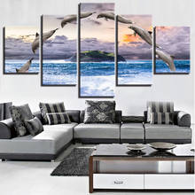 5 Pieces Jumping Dolpins in the Sky Canvas Posters Seascape Art Painting Pictures Animal Wallpapers Modern Cool Decor 2024 - buy cheap