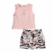 Детский розовый жилет без рукавов для маленьких девочек, комплект из 2 предметов: камуфляжная мини-юбка, комплект летней одежды 2024 - купить недорого