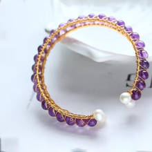 Pulseira de cristal roxo com berloque, pulseira redonda feita de cristal natural para mulheres 2024 - compre barato