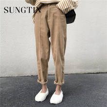 Sungtin calças soltas de cintura alta, novas, para mulheres, 2020, harajuku, vintage, de veludo, sólida, preta, solta, moda coreana 2024 - compre barato