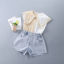 2-7 Year High Quality Summer Girl Clothing Set 2021 New Fashion Casual Patchwork Shirt + Denim Pants Kid Children Girls Clothing 2024 - buy cheap