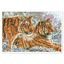 Tiger couple in snow cross stitch package animal 18ct 14ct 11ct cloth cotton silk thread embroidery DIY handmade needlework 2024 - buy cheap