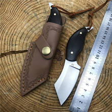 D2-mini cuchillo de hoja fija de acero con cubierta de cuero, cuchillo pequeño de separación para acampar al aire libre, mango de ébano negro 2024 - compra barato