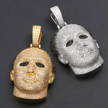 Хип-хоп микро проложенный AAA кубический цирконий Iced Out Bling голова человека Подвески в виде маски ожерелье для мужчин рэппер ювелирные изделия золотой серебряный цвет 2024 - купить недорого