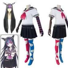 Danganronpa-pelucas de disfraz Mioda Ibuki, uniforme escolar, peluca recta, pelo sintético resistente al calor para Halloween, conjunto completo 2024 - compra barato