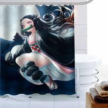 Cortina de chuveiro anime kimetsu no yaiba, cortina de banheiro com 12 ganchos de tecido de poliéster com estampa 3d, decoração à prova d'água 2024 - compre barato