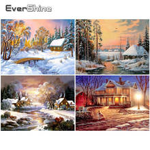 Evershine pintura diamante lodge ponto cruz diamante bordado neve cenário imagem strass mosaico de diamante paisagem inverno 2024 - compre barato