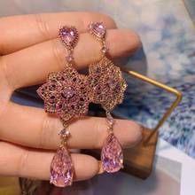 Rose Flower Charms Waterdrop Earrings for Women Wedding Cubic Zircon Dubai Bridal Drop Earring Wedding Party Accessories E6560 2024 - buy cheap