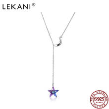 LEKANI 925 Sterling Silver Moon Star Necklace For Women Purple  Austria Crystal Long Chain Double Pendant Necklaces Fine Jewelry 2024 - buy cheap