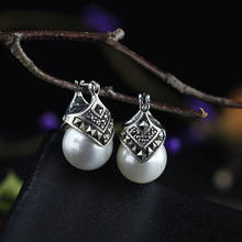 unique lady's beautiful NICE VINTAGE White shell Pearl 925 SILVER MARCASITE EARRINGS Earing big earrings 2024 - buy cheap