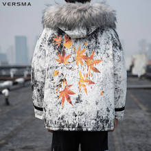 Versma roupa masculina estilo coreano, casaco quente de inverno de homens estampa de bordo parka com capuz de pele masculino, casacos de inverno russo 5xl 2024 - compre barato