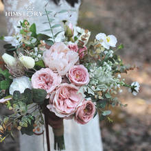 Himstory-novo buquê de flores de casamento rosa, rosa, rosas de seda artificiais, acessórios de buquê de hortências, novo buquê de casamento 2024 - compre barato