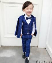 New Formal 3PCS Kids Plaid Wedding Boys Blazer Suit Brand Flower Boys Formal Tuxedos School party Suit Kids Winter Clothing Sets 2024 - buy cheap