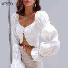 Модный Элегантный однотонный белый женский кардиган KLALIEN, футболка с длинным рукавом, Женская Осенняя Новая повседневная Базовая Женская футболка для улицы 2024 - купить недорого