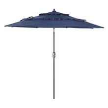 Paraguas para mesa de Patio al aire libre, sombrilla de 3 niveles con botón pulsador, sistema de inclinación y manivela, 8 varillas, Material de alta calidad, color azul marino, disponible en EE. UU. 2024 - compra barato