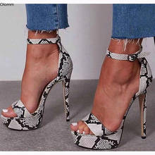 Olomm 2020 Women Platform Sandals Sexy Snake Pattern Thin High Heels Sandals Open Toe Black Party Shoes Women US Plus Size 5-15 2024 - buy cheap