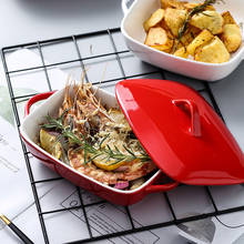 Rectangular Ceramic Ovenware Household Binaural Cheese Baked Rice Plate and Bowl Baking Oven Microwave Oven with Lid 2024 - buy cheap