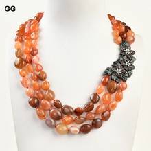 GuaiGuai Jewelry 19"-22'' 3 Strands Orange Carnelian Agate Nugget Necklace CZ Pave Pendant 2024 - buy cheap