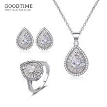 Luxury 925 Sterling Silver Bridal Jewelry Sets Water Drop Zircon Necklace Earrings Ring Rhinestone Accessories For Women Party 2024 - buy cheap