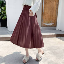 PEONFLY-Falda Midi de cintura alta para mujer, falda larga plisada A la moda coreana, informal, verde, 2020 2024 - compra barato
