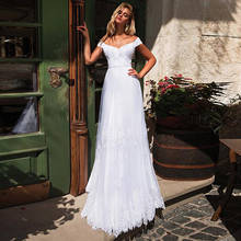 Vestido de noiva linha a com pérolas, deslumbrante tule estilo ombro à cintura com cristais, apliques para casamento 2024 - compre barato