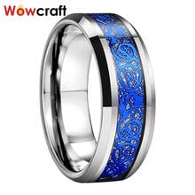 8mm Tungsten Carbide Rings for Men Women Wedding Bands Meteorite Dragon Inlay Beveled Edges Polished Comfort Fit 2024 - buy cheap