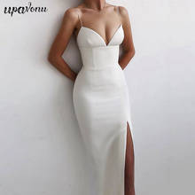 2020 Elegant Women's White Bandage Dress Sexy Spaghetti Strap V-Neck Backless Bodycon Split Midi Dress Club Party Dress Vestidos 2024 - buy cheap