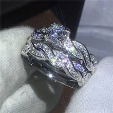 Shining Silver-Color Women Rings Set Engagement Wedding Band Elegant Weaving Double-Deck Zircon Rings Fashion Jewelry Lover Gift 2024 - buy cheap