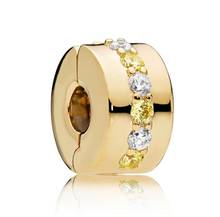 Genuine 925 Sterling Silver Bead Gold Shining Path Clip Charm Fit Pandora Bracelet & Bangle For Women Wedding Jewelry 2024 - buy cheap