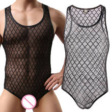 Sexy Bodysuits Mesh Fishnet Transparent Lingerie Erotic Men Underwear Bodybuilding Wrestling Singlet Undershirt Black Jumpsuits 2024 - buy cheap