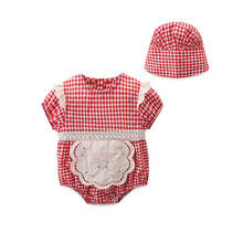 Newborn Baby Girls Clothes Cotton Plaid Lolita Style Baby Bodysuit Short Sleeve Summer Infant Bodysuit+Hat 2pcs/set 2024 - buy cheap