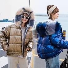 2022 nova jaqueta de inverno feminino gola de pele com capuz casaco moda feminina jaquetas inverno algodão quente roupas casuais parkas w869 2024 - compre barato
