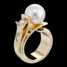 Ofertas-anillo de compromiso con perlas de imitación para mujer, sortija de compromiso con diamantes de imitación, color gris, para boda 2024 - compra barato
