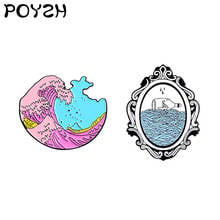 Wave storm Enamel Brooch magic mirror found Black Pearl in the seal lapel pin Pirate ship Badge bag clothes jewelry for fans 2024 - buy cheap