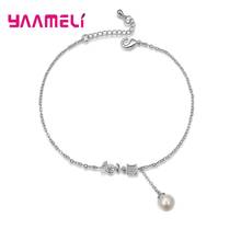 Hot Sale Pearl Bracelets For Women Real 925 Sterling Silver Chain Bangles Cute Cat Letter LOVE Cubic Zirconia Pulseiras Jewelry 2024 - buy cheap