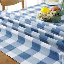 Decorative striped blue plaid table cloth blended household coffee table cover cloth rectangular table cloth 2024 - buy cheap