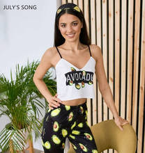 JULY'S SONG INS Pajamas Set Avocado Print Stain 2 Pieces Women Sexy Sling Trousers Faux Silk Summer Spring Sleepwear Homewear 2024 - buy cheap