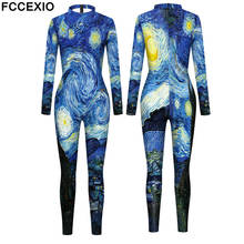 FCCEXIO-monos ajustados de Van Gogh para mujer, pinturas nocturnas de estrellas y luna, disfraces de Cosplay, monos de manga larga, monos de moda 2024 - compra barato