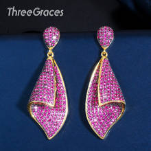 ThreeGraces Fashion Mirco Pave Rose Red Cubic Zirconia Gold Color Long Geometric Dangle Earrings for Women Party Jewelry  ER416 2024 - buy cheap
