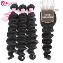 Loose Deep Bundles With 4x4 Closure Free Part Pre Plucked Peruvian Human Hair Bundles With Closure Remy AliPearl Hair Extension 2024 - buy cheap